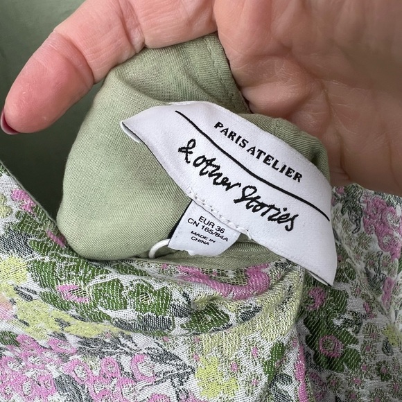 NWT & Other Stories Open Back Jacquard Mini Dress SIZE 36 mint green floral - Picture 9 of 9